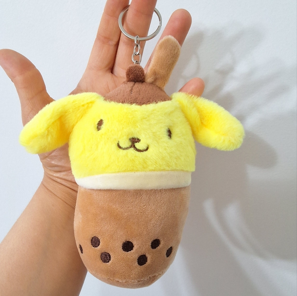 Pompompurin Sanrio Boba Tea Cute Plush Keychain Bag Charm, NEW